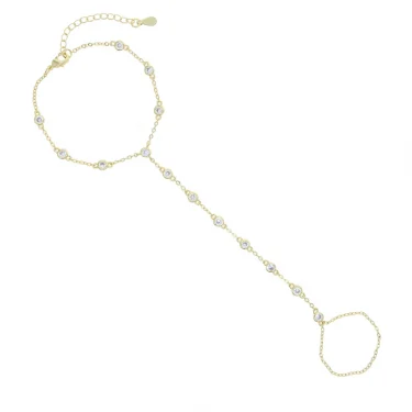 Summer Jewelry Pendant Link Chain Ring Bracelet for Women White Green Blue Stone CZ Gold Plated Adjust Bracelet Accessories 5