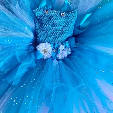 Girls Blue White Glitter Tutu Dress Kids Flower Fairy Dress with Butterfly Wing Stick Children Party Costume Princess Dresses 4