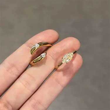 Foxanry Gold Color Sparkling Zircon Rings Set For Women Girls Fashion Creative Elegant Temperament Exquisite Anniversary Jewelry 3