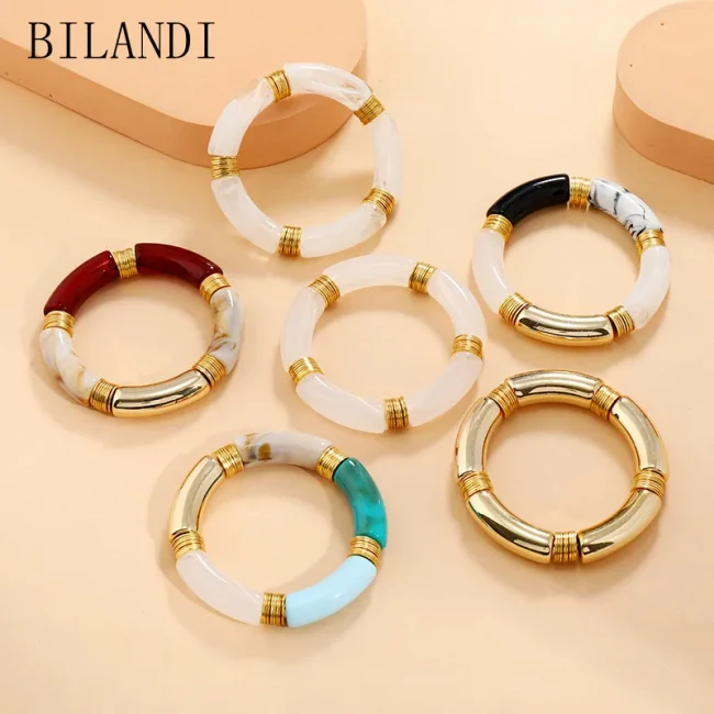 Bilandi Retro Style Stretch Bracelet For Women Female Hot Sale Vintate Temperament Resin Acrylic Bracelet Modern Jewelry 2