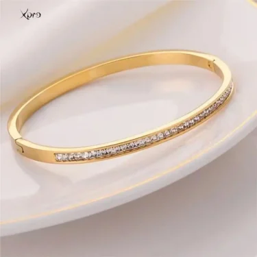 Xpro Ins Style Stainless Steel Bracelet Jewelry Inlaid Cubic Zircon Bracelet Bangles for Women Waterproof Trendy Christmas Gift 4