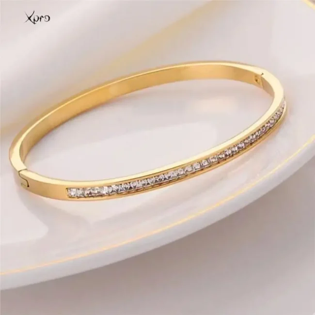 Xpro Ins Style Stainless Steel Bracelet Jewelry Inlaid Cubic Zircon Bracelet Bangles for Women Waterproof Trendy Christmas Gift 4