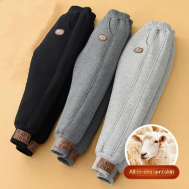 1pcs Boys Girls Thick Pants Winter Kids Padded Plush Velvet Trousers Teen Lamb Wool Warm Snow Pants Children Clothes Sweat Pants 1