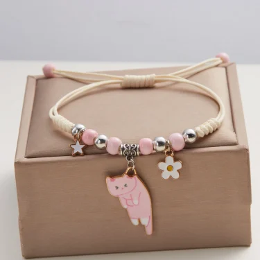 Cartoon Enamel Animal Cat Flower Bracelet for Girl Kids Women Charm Pet Pendant Strap Rope Bracelets Handmade Friendship Jewelry 6