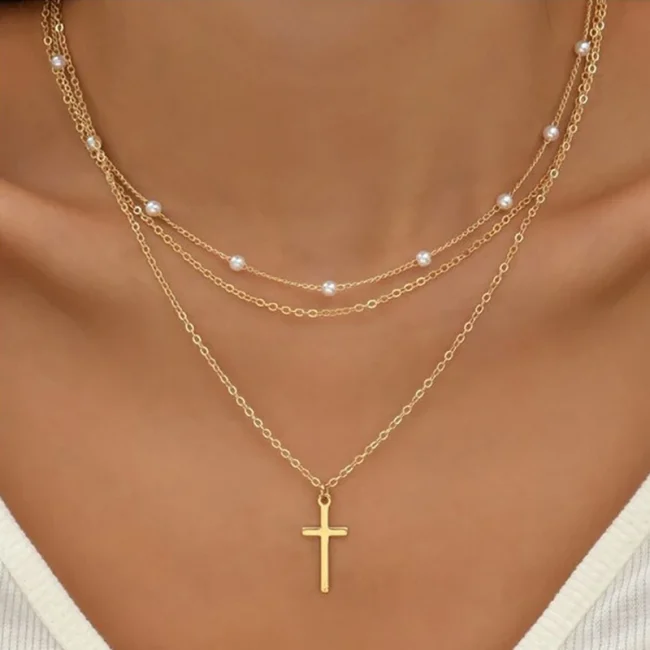 LATS Simple Pearl Choker Necklaces for Women Fashion Double Layer Chain Small Love Heart Pendant Necklace Jewelry Gift Wholesale 4