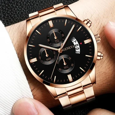 New Geneva Leisure Business Men's Watch Fashion Three Eyes Military Quartz Watch Stainless Steel Waterproof Gentleman Wristwatch 3