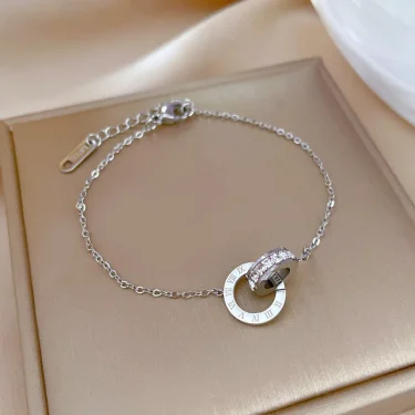 Luxury Gold Plated Stainless Steel Dazzling Zircon Bracelet for Women Girls Roman Number Design Fashion Charm Party Jewelry Gift 1