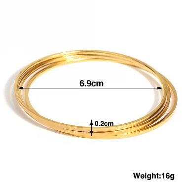 Greatera 3pcs/set 2mm Stainless Steel Thin Bangles Bracelets for Women Gold Plated Stackable Bracelet Waterproof Jewelry 6