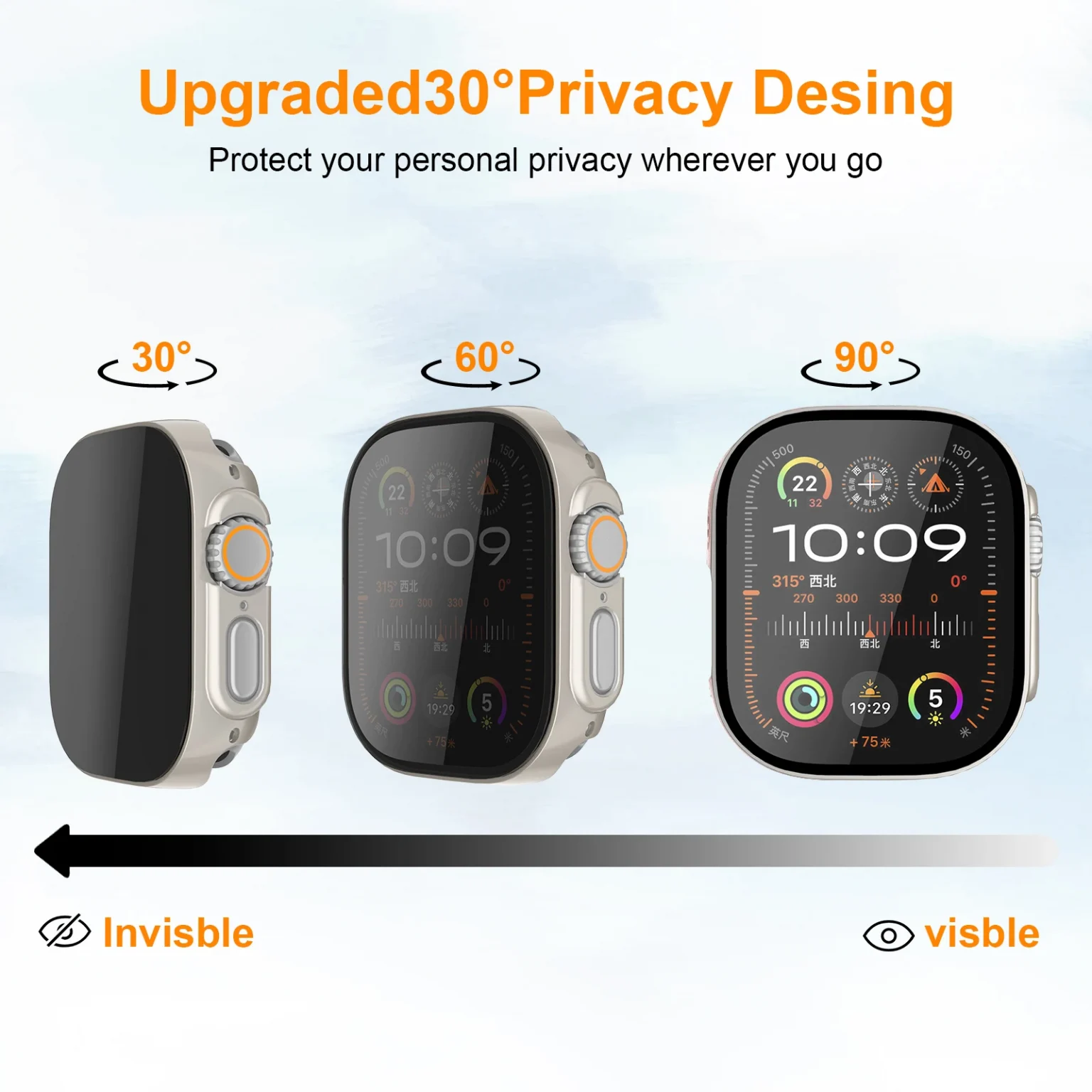 Tempered Glass+Privacy case for Apple Watch ultra 2 49mm 44mm 40mm 45mm Anti-Spy Screen Protector Cover iWatch series SE 6 8 7 9 2