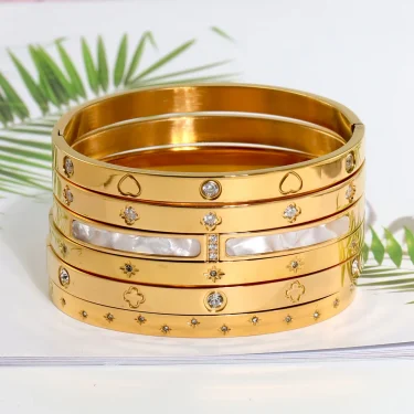 New Waterproof Cubic Zirconia Heart Flower Bangles Stainless Steel Bracelets Tarnish Free Jewelry for Women Factory Wholesales 1