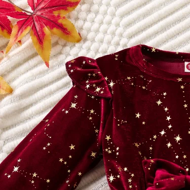 Toddler Girl Party Dress Autumn Winter 1-8 Years Children Christmas And New Year Princess Dress Red Velvet Gown Stars Mesh Dress 4
