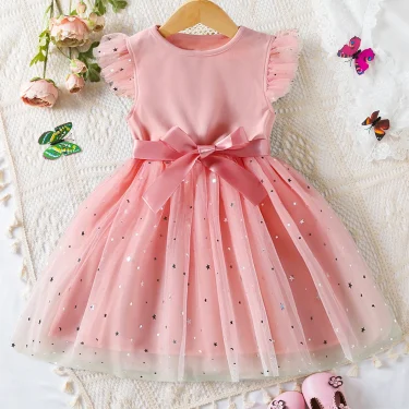 Baby Girl Dress Summer Toddler Kids Dress Baby Mesh Tutu Dresses Sequin Bow Children Birthday Party Dress Baby Girl Clothes 2-6Y 1