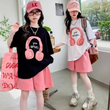 Girls Summer T-Shirt Short-Sleeved Suit Korean Version of the New Casual Summer Sports Children's Short-Sleeved Shorts Two-Piece 5