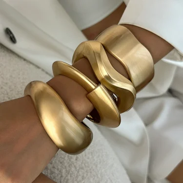 KMVEXO Chunky Heavy Wide Metal Water Drop Bangles for Women Gold Color Open Cuff Thick Irregular Wave Bangle Bracelet Jewelry 1