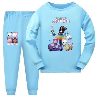 Gabby Doolhouse Pijama Kids Cartoon Gabby Chat Clothes Baby Girls Long Sleeve Tops Pants 2pcs Sets Children's Casual Sleepwear 4