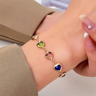 FTCY Summer Vintage Heart Shape Crystal Bracelet For Women Gold Color Chain Birthday Party Jewelry Gift For Women Girl 1