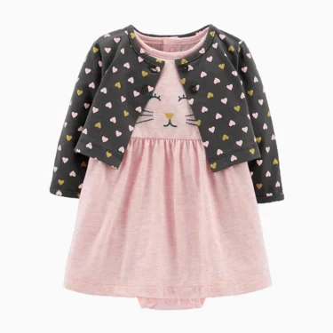 2pcs Spring Summer Infant Baby Girls Clothes Sets Toddler Dresses Long Sleeves Cardigan+Bodysuit Dress Newborn Girl Outfit 5