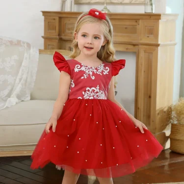Toddler Girls Red Christmas Dress Lace Princess Party Dress Tutu Dresses for Kids Backless Cute Birthday Wedding Evening Gown 5