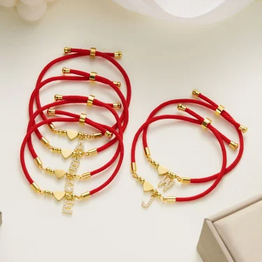 Stainless Steel Gold Color A-Z Heart Initial Letter Bracelet for Women Lucky Red Adjustable Rope Bracelet Charm Jewelry Gift 4