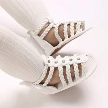 Baby Girl Sandals, PU Leather Braided Non-slip Bowknot Summer Flats Toddler Shoes for Casual Daily 2