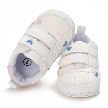 White Baby Shoes Girls Cute Heart Embroidery Sneakers Soft Sole Non-slip Infant Walking Baptism 4