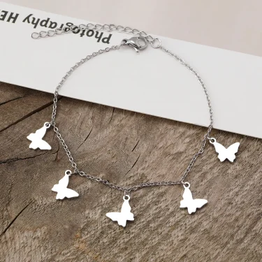 Stainless Steel Bracelets Exquisite Butterfly Elegant Temperament Pendants Fine Chain Vintage Fashion Bracelet For Women Jewelry 4