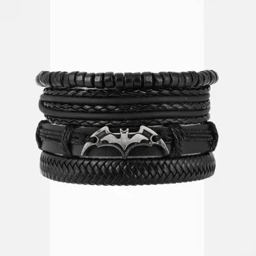 4Pcs/set Leather Beaded Black Bat Bracelet Charming Men's Bracelet New Fashion Hip Hop Punk Accessories Jewelry Gift Wholesale 2