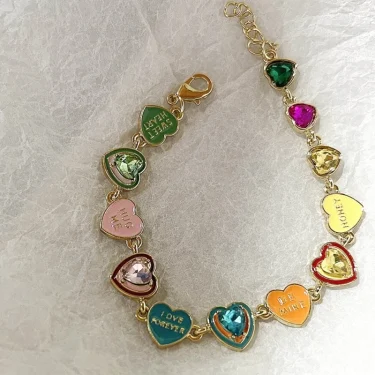 Colorful Rhinestones Love Heart Bracelets for Women Sweet Y2k Aesthetic Jewelry 1