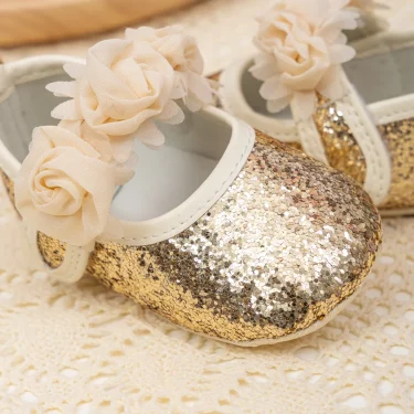 KIDSUN Baby Girl Shoes Party Cotton Bottom Non-slip Bling Newborns Infant Crib First Walkers Toddler Baby Shoes Flower Lace 4