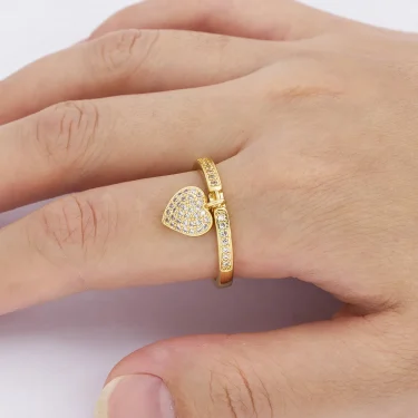 AIBEF Bohemian Classic Romantic Heart Shape Adjustable Rings Cubic Zircon Crystal Opening Finger Women Charm Gold Color Jewelry 5