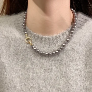 French Elegant Micro Set Zircon Round Buckle Imitation Pearl Beaded Necklace For Women's Temperament Jewelry Sweet Accessories 3