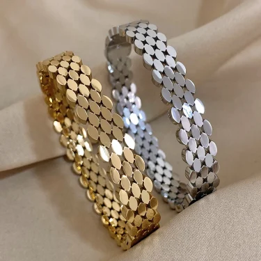 AENSOA 316L Stainless Steel High Quality Bubble Popcorn Shape Oval Bracelet Bangle Minimalist Metal Texture Rust Proof Jewelry 1