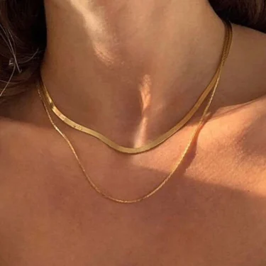 New Stainless steel Double layered stacking chain necklace Women Woman's Choker jewelry necklace for women 1