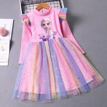 2025 New Princess Dress Girls Dress Spring Autumn Kids Dress Long-sleeved For Children's Party Clothes Elsa Frozen Dress 2-9Y 2
