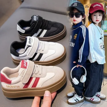 Boys Girls Casual Sneakers Children Breathable Anti-skid Soft Sole Shoes Kids Hook and Loop Slip on Comfort Thick Flat Shoes 2