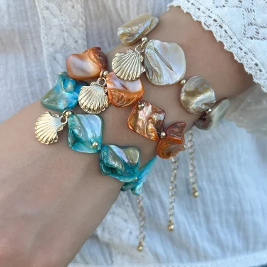 Boho Gold Color Metal Scallop Pendant Bracelet 2024 Women's Simple Color Stone Bead Bead Bead Girlfriend Fashion Beach Jewelry 1