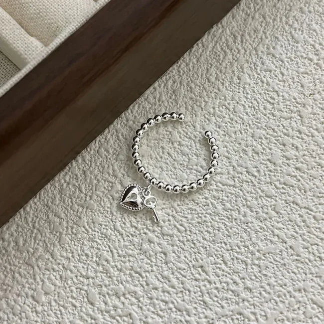 Foxanry Silver Color Love Heart Key Pendant Rings For Women Girls Creative Trendy Simple Sweet Elegant Anniversary Jewelry Gifts 2