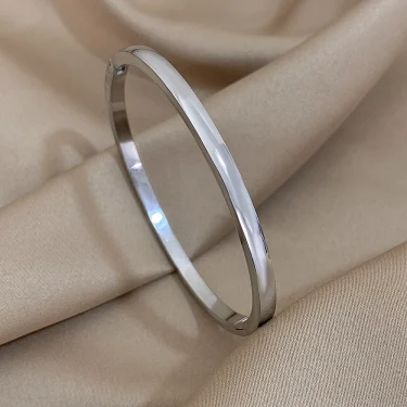 4MM Curved Glossy Thin Plain Bangle for Women Men Stainless Steel Bracelet Waterproof Cuff Stackable Minimalist Jewelry Gifts 3