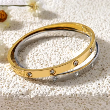 WILD & FREE Luxury Crystal Stainless Steel Bracelets for Women 18K Gold Plated Fashion Charm Bangles Waterproof Jewelry 4