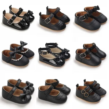 Black Fashion Newborn Party Princess Shoes Boys and Girl First Step Walking Shoes Infant Toddler Children's Non slip Baby Shoe 1