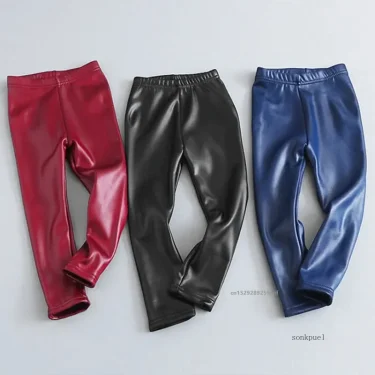 Kids Girl Pu Leather Winter Legging Fower Warm Children Legging Autumn Winter Thick Baby Trousers Pants 3-12 Years 3