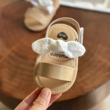 Baby Girls Sandals Ruffle Bowknot Premium Soft Sole Anti-Slip Open Toe Breathable Summer Outdoor First Walker Shoes Baby Sandals 4