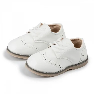 New Children's Leather Shoes Anti-Slip Waterproof Casual Shoes Boys Girls Lace-Up Solid Color Sneakers Young Children's Shoes 3