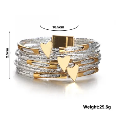 ALLYES Trendy Love Heart Wrap Leather Bracelets for Women Multilayer Glitter Filled Slim Strips Bangle & Bracelet Party Jewelry 2