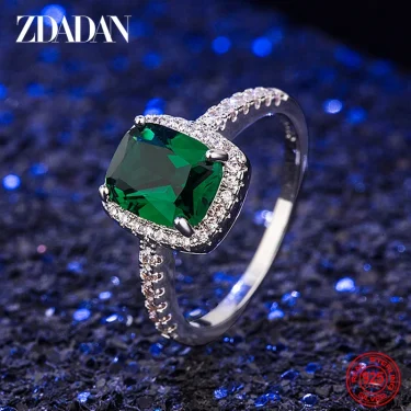 ZDADAN 925 Sterling Silver Vintage Emerald Rings For Women Wedding Engagement Jewelry 1