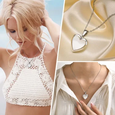 Vnox Women Locket Necklaces, Openable Heart Pendants, Stainless Steel Shell Photo Frame Necklace 3
