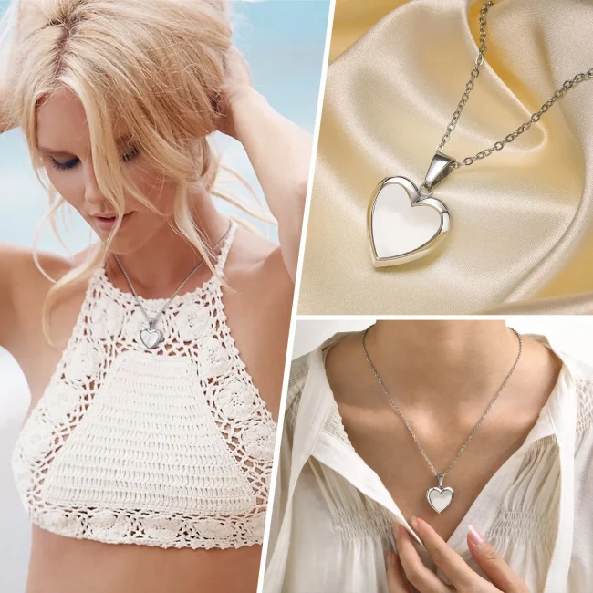 Vnox Women Locket Necklaces, Openable Heart Pendants, Stainless Steel Shell Photo Frame Necklace 3