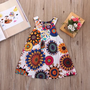 Infantil Toddler Baby Kids Girl Summer Floral Bohemian Sleeveless Dress Princess Party Pageant Dresses 5