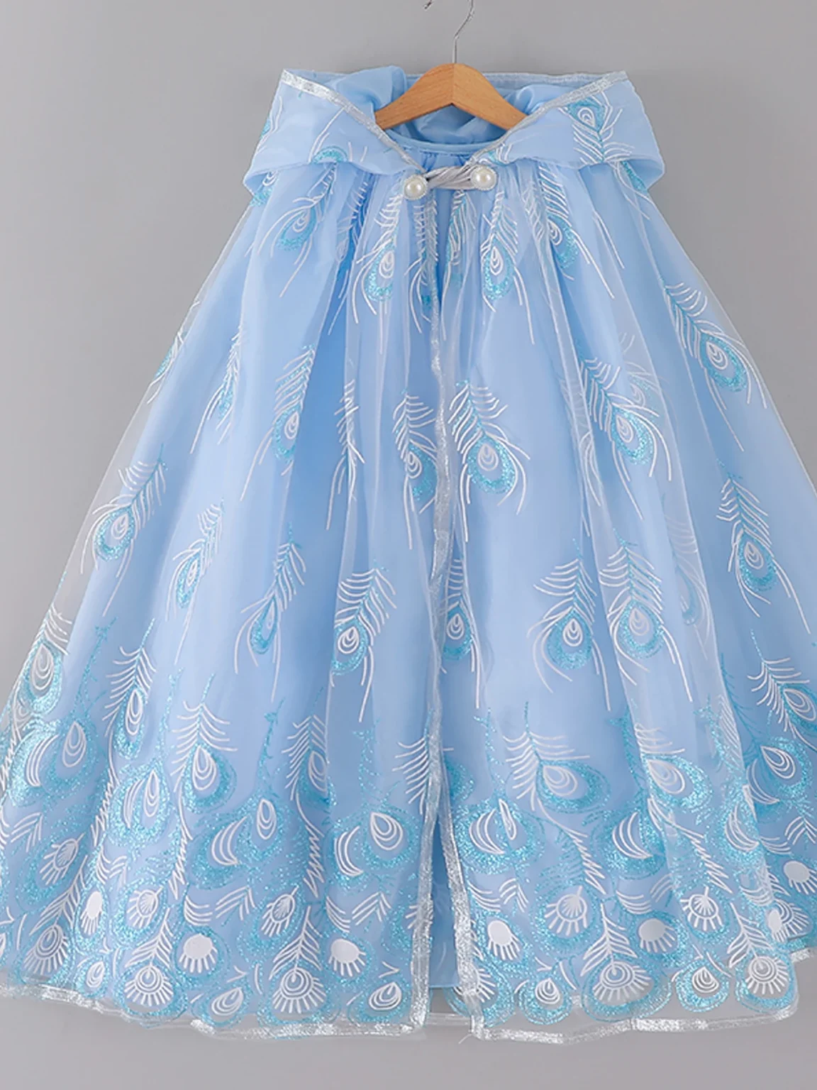 Blue Feather Sequined Hooded Mesh Dress Princess Suit For Girls Cute Holiday Performance Dress Prom Suit Carnival Party Gift 1