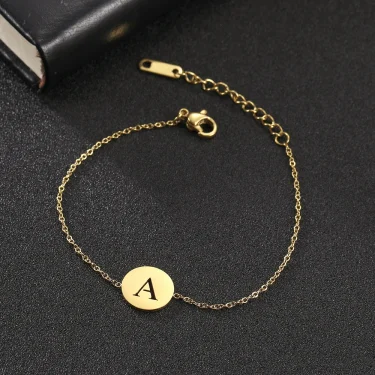 Hollow Alphabet A-Z Round Pendant Bracelets Stainless Steel Bracelets for Men Women Trend Jewelry for Party Gift (17+5CM) 1